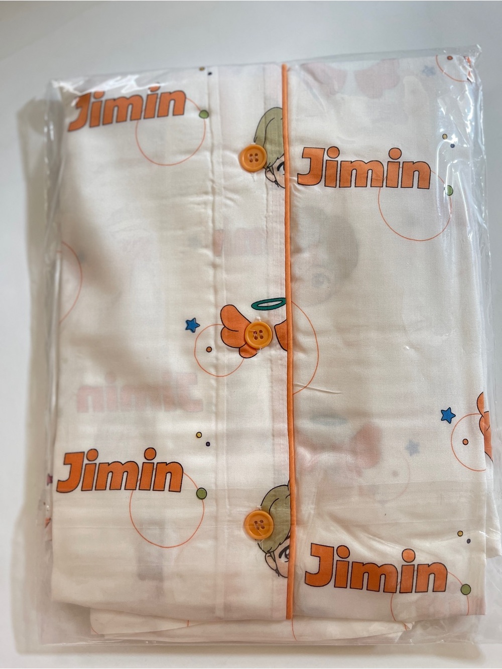 BTS TINYTAN Jimin Pajama set - White with Orange Trim - Picture 2 of 9